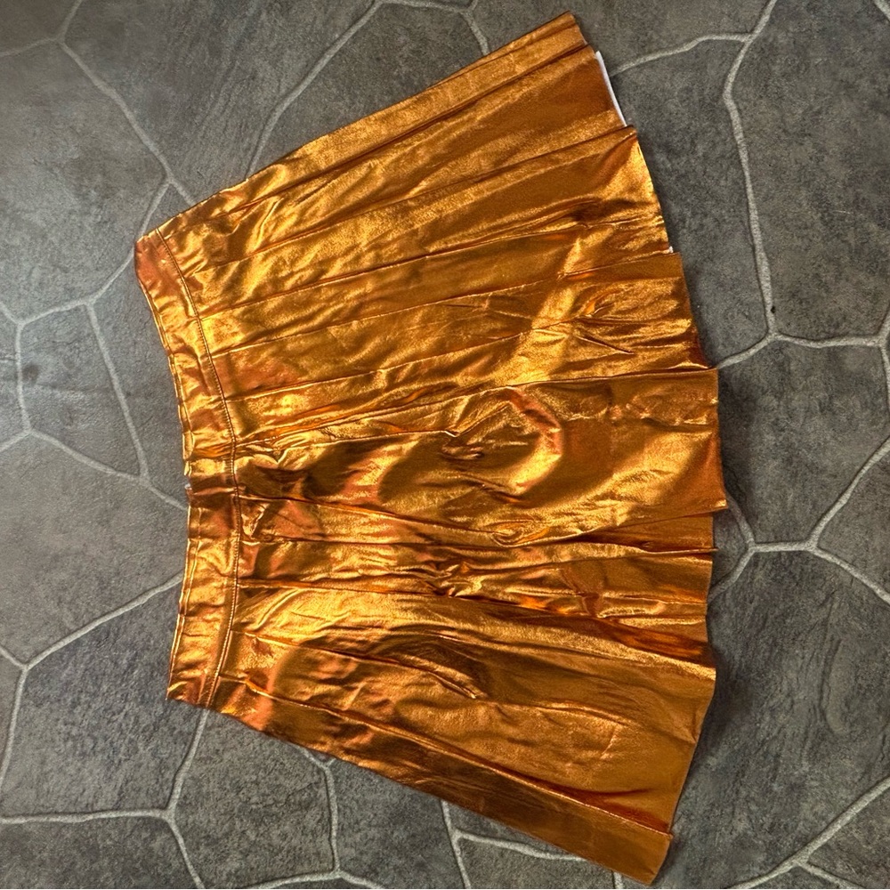 Shiny Orange Pleated Skirt
